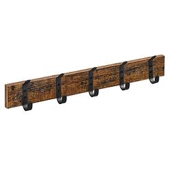 Foto van Acaza houten wandkapstok met 5 haken - compacte muur kapstok - industriële stijl - vintage bruin / zwart