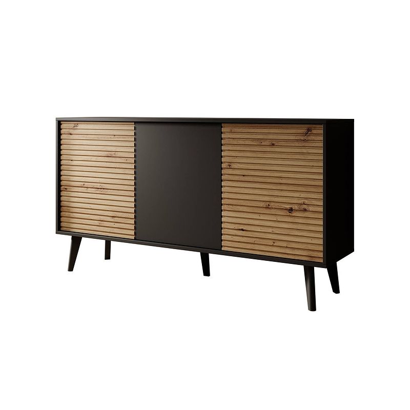 Foto van Meubella dressoir palladium - eiken - zwart - 154 cm