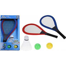 Foto van Free and easy badmintonset met mega shuttle blauw/rood xl set 5 stuks