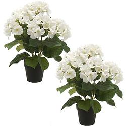 Foto van Set van 2x stuks witte hortensia kunstplanten in kunststof pot 40 cm - kunstplanten