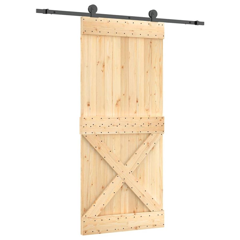 Foto van The living store massief grenenhouten schuifdeur - 90 x 3.6 x 210 cm - stalen hardwareset