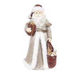 Foto van Clayre & eef beeld kerstman 31 cm grijs polyresin kerstfiguren grijs kerstfiguren