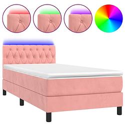 Foto van The living store boxspring - luxe bed met led en fluweel - 193x90 - roze