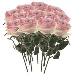 Foto van 12x licht roze rozen simone kunstbloemen 45 cm - kunstbloemen