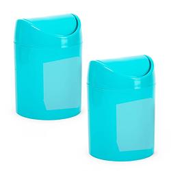 Foto van Plasticforte mini prullenbakje - 2x - blauw - kunststof - klepdeksel - keuken/aanrecht - 12 x 17 cm - prullenbakken