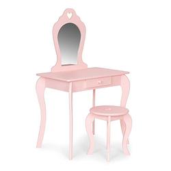 Foto van Ecotoys houten kinder kaptafel met spiegel en krukje 43x65x110 cm roze