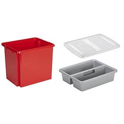 Foto van Sunware opslagbox kunststof 45 liter rood 45 x 36 x 36 cm met deksel en organiser tray - opbergbox