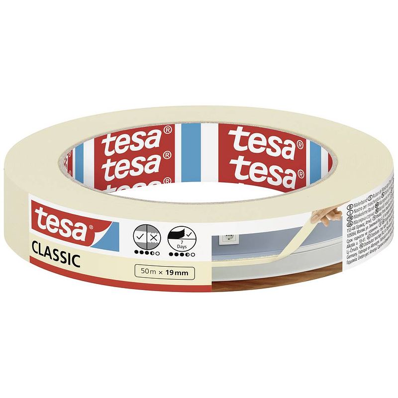 Foto van Tesa classic 52803-00000-01 afplakband wit (l x b) 50 m x 19 mm 1 stuk(s)