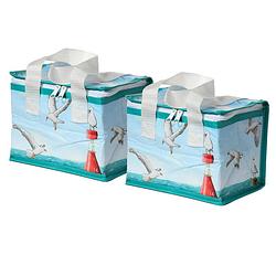 Foto van 2x stuks kleine lunch koeltas maritiem print 16 x 21 x 14 cm - 4,7 liter - koeltas