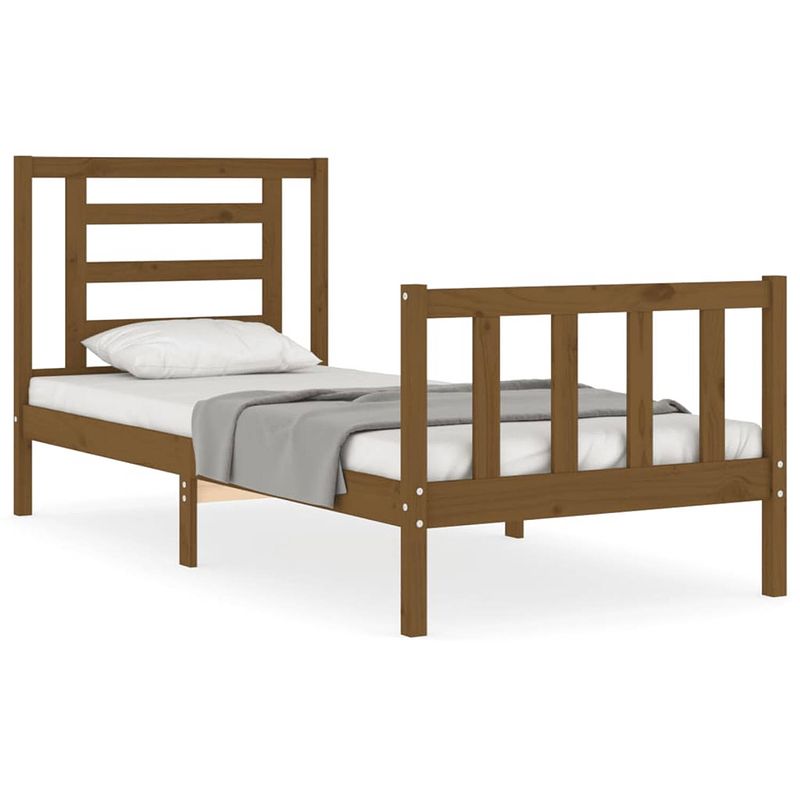 Foto van The living store bedframe - grenenhout - 205.5 x 105.5 x 100 cm - honingbruin