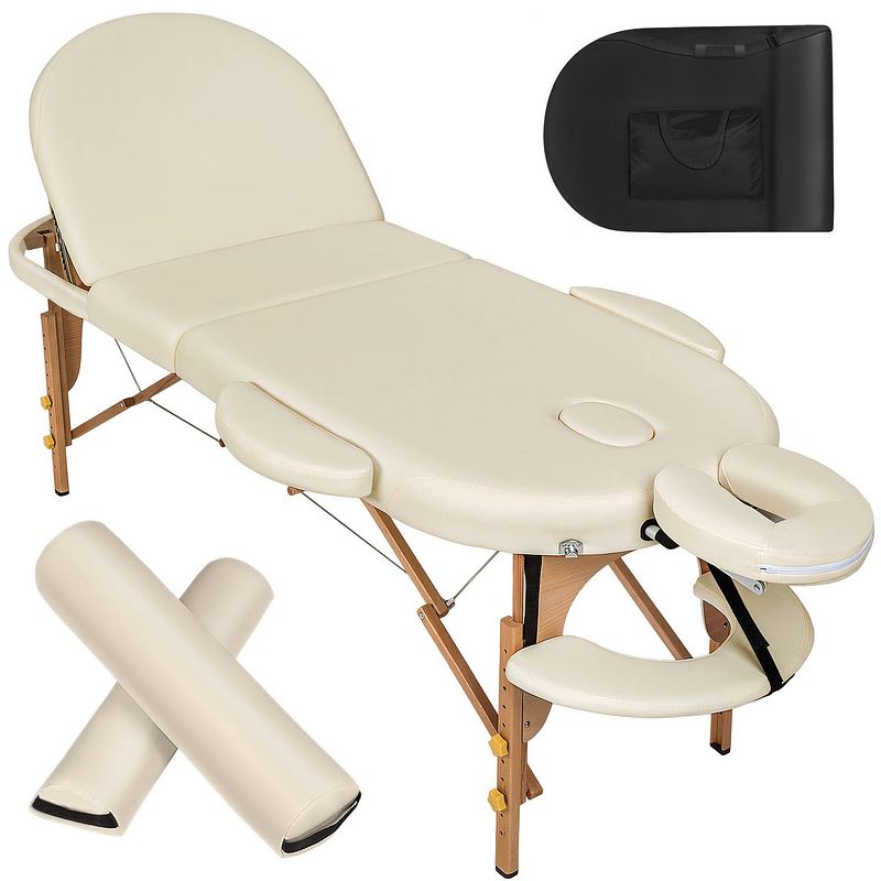 Foto van Tectake® - massagetafel ovaal met 5cm matras en kussens - beige - 400193