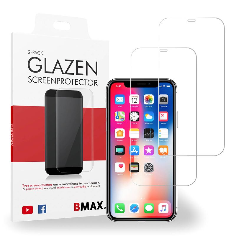 Foto van 2-pack bmax apple iphone x/xs screenprotector - glass - 2.5d