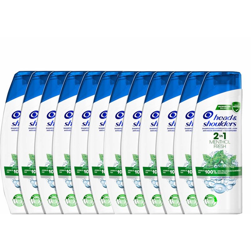 Foto van Head & shoulders menthol fresh 2in1 anti-roos shampoo & conditioner - 12 x 270ml - voordeelverpakking