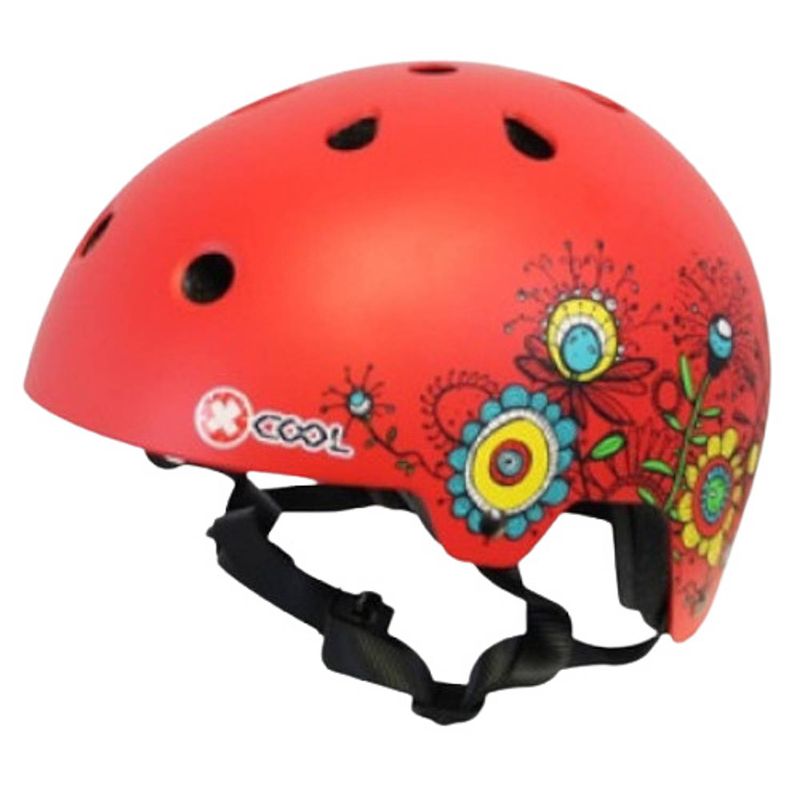 Foto van Cycle tech fietshelm xcool 2.0 flowers junior rood maat 48/54