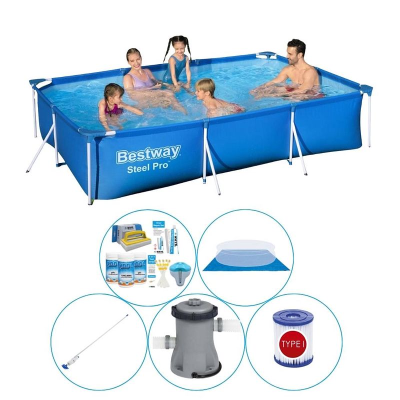 Foto van Bestway steel pro rechthoekig 300x201x66 cm - 6-delig - zwembad super deal