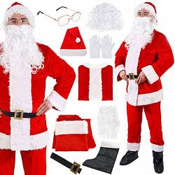 Foto van Kerstman kostuum kerstman pak verkleedkleding 9-delig rood/wit