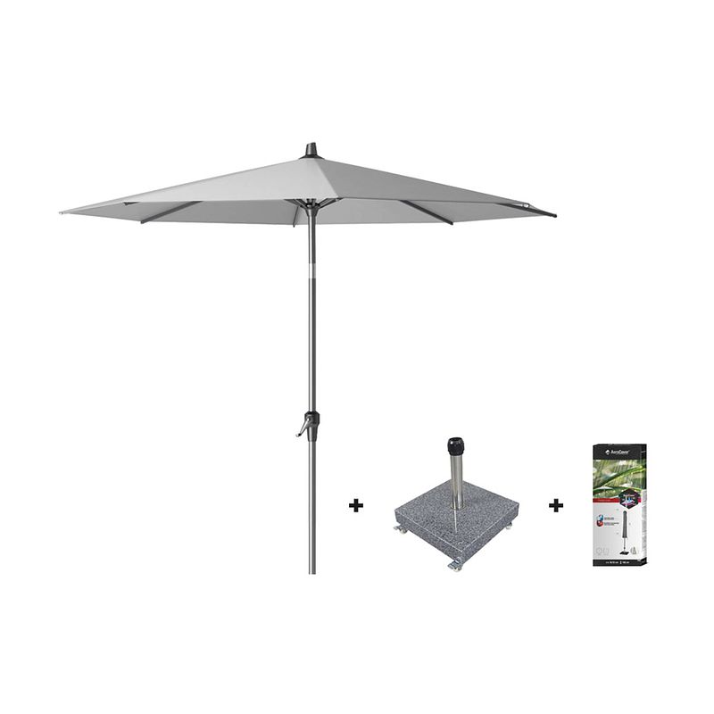 Foto van Platinum riva stokparasol 2,5 m. rond - light grey met voet en hoes