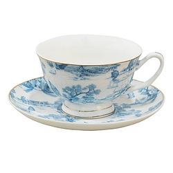 Foto van Clayre & eef kop en schotel 250 ml blauw wit porselein servies cadeau voor haar cappuccino blauw servies cadeau voor