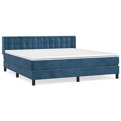 Foto van The living store boxspringbed donkerblauw fluweel 203x183x78/88 cm - pocketvering matras - middelharde ondersteuning -