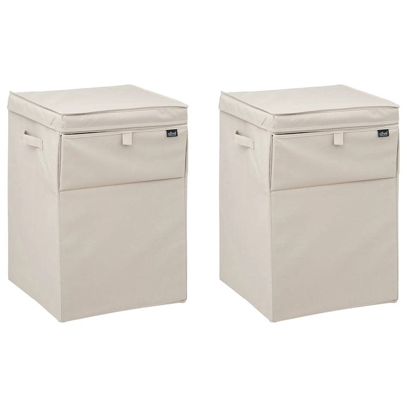 Foto van 5five stapelbare wasmand eureka - 2x - beige - 65 liter - 36 x 36 x 55 cm - wasmanden