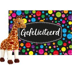 Foto van Keel toys - cadeaukaart gefeliciteerd met knuffeldier giraffe 30 cm - knuffeldier
