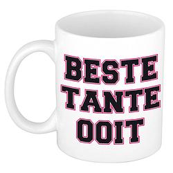 Foto van Beste tante ooit kado mok / beker wit met roze hartjes - verjaardagscadeau - feest mokken