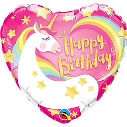 Foto van Folat folieballon verjaardag eenhoorn 45 cm folie roze/wit