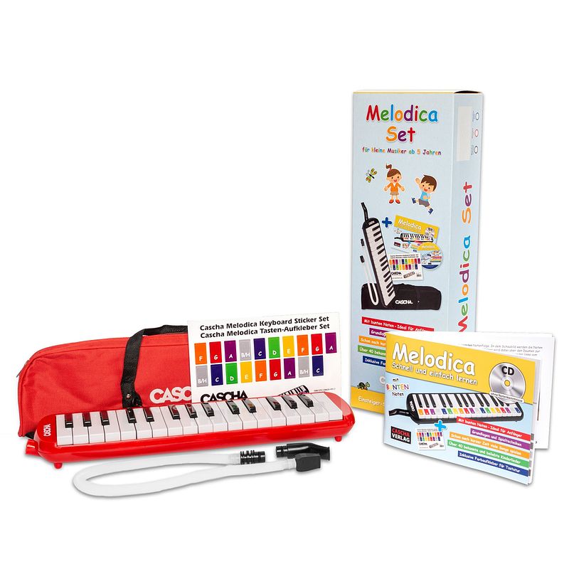 Foto van Cascha hh 2105 de melodica set rood, met draagtas en duitstalig boek