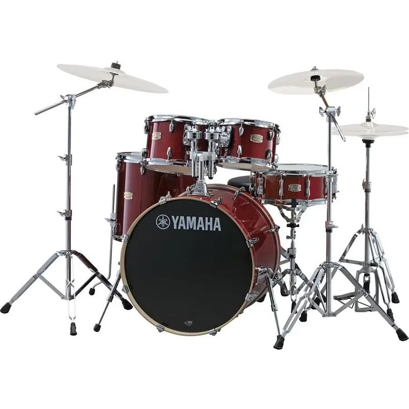 Foto van Yamaha stage custom birch cranberry red 5d. rock / fusion drumstel inclusief hardware