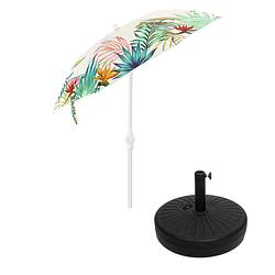 Foto van Beige parasol met bladeren 180 cm met bijbehorende parasolvoet