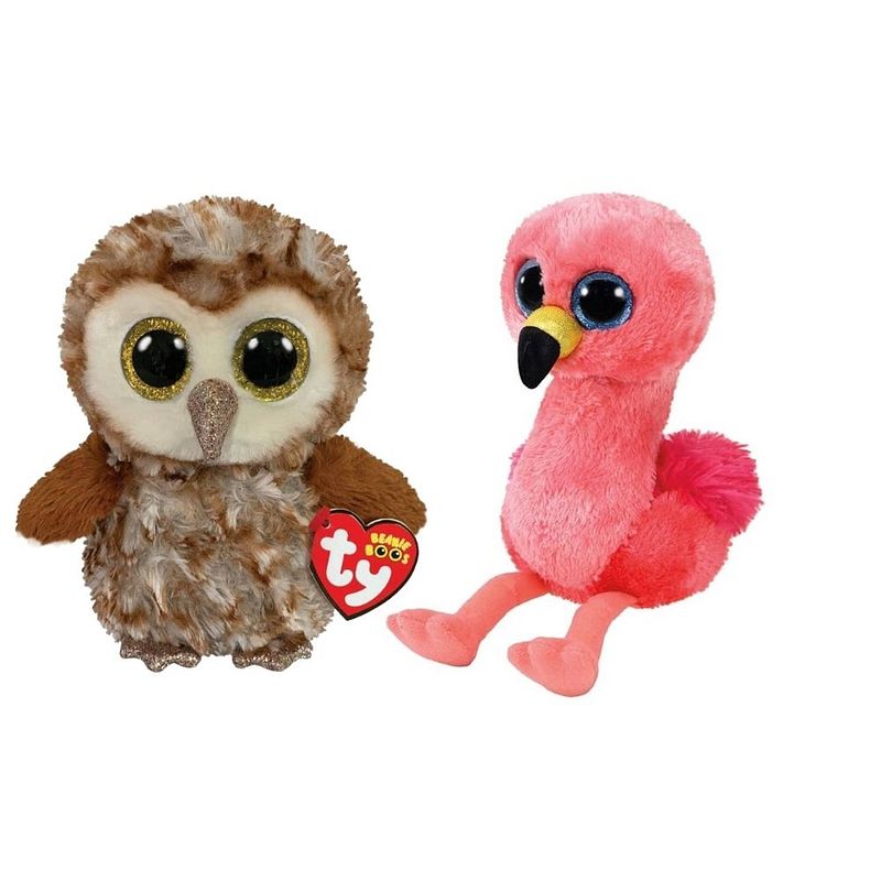 Foto van Ty - knuffel - beanie boo's - percy owl & gilda flamingo