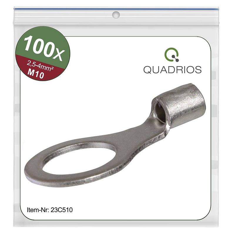 Foto van Quadrios 23c510 ringkabelschoen dwarsdoorsnede (max.): 4 mm² gat diameter: 10.5 mm ongeïsoleerd 100 stuk(s)