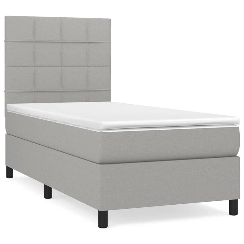 Foto van The living store boxspring met matras stof lichtgrijs 100x200 cm - bed