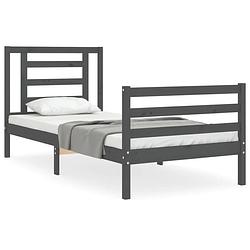 Foto van The living store houten bedframe - 205.5 x 105.5 cm - massief grenenhout - grijs