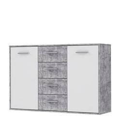 Foto van Pilvi laag dressoir 2 deuren 4 laden - wit en lichtgrijs beton - b 122,6 x d 34,2 h 88,1 cm