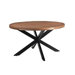 Foto van Livingfurn - eetkamertafel rocky round spider 130cm - mangohout / gecoat staal