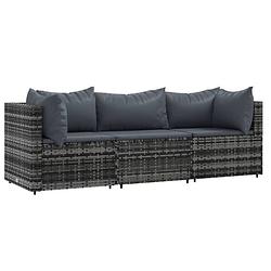 Foto van Vidaxl 3-delige loungeset met kussens poly rattan grijs