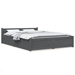 Foto van The living store massief grenenhouten bedframe - grijs - 205.5 x 125.5 x 51 cm - met opbergfunctie