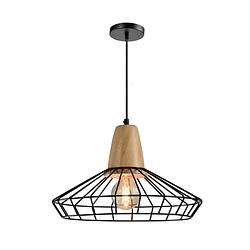 Foto van Quvio hanglamp rond staaldraad en hout - quv5051l-black