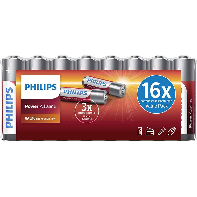 Foto van Philips aa power alkaline batterijen - voordeelverpakking 16 stuks