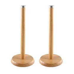 Foto van 2x stuks bamboe houten keukenrolhouders rond 14 x 32 cm - keukenrolhouders