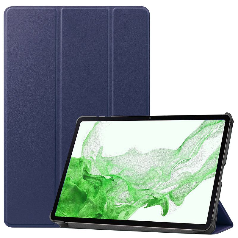 Foto van Basey samsung galaxy tab s8 ultra hoesje kunstleer hoes case cover - donkerblauw