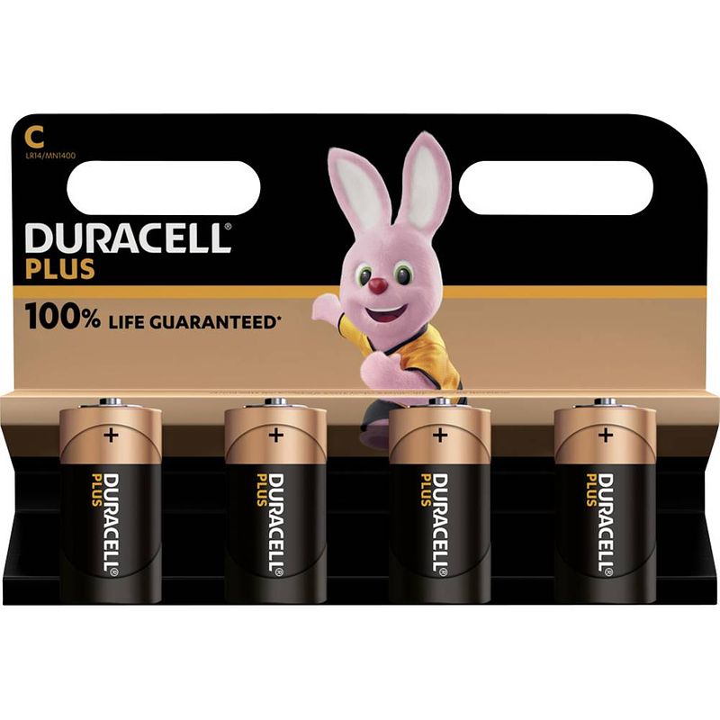 Foto van Duracell plus alkaline 100% c 4 pack (lr14)