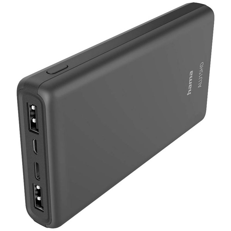 Foto van Hama alu15hd powerbank 15000 mah lipo usb-a, usb-c® antraciet