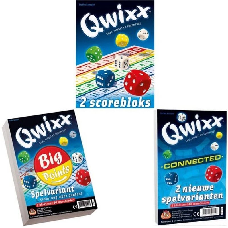 Foto van Spellenbundel - 3 stuks - dobbelspel - qwixx scoreblocks & qwixx big points & qwixx connected