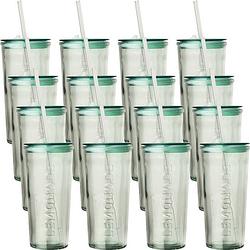 Foto van Gusta drinkglas met rietje en deksel - 550ml - groen - 12 stuks