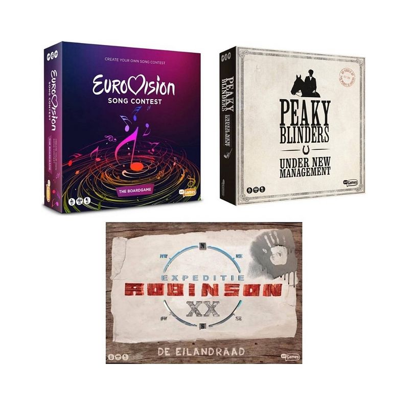 Foto van Spellenbundel - 3 stuks - eurovisie songfestival spel & peaky blinders & expeditie robinson de eilandraad