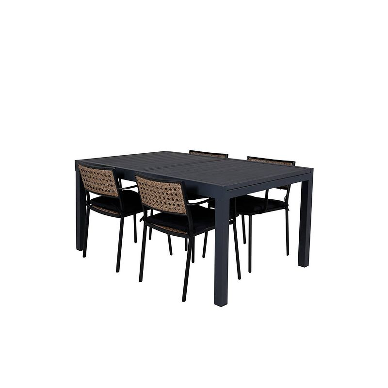 Foto van Marbella tuinmeubelset tafel 100x160/240cm en 4 stoel paola zwart.