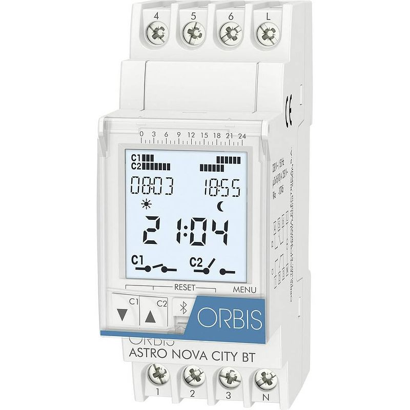 Foto van Orbis zeitschalttechnik astro nova city 230 v din-rail schakelklok digitaal 230 v/ac