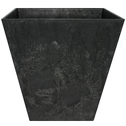 Foto van Bloempot/plantenpot vierkant van gerecycled kunststof zwart d15 en h15 cm - plantenbakken